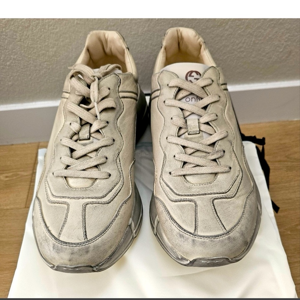 Authentic Men’s Gucci Rython , leather, distressed sneakers shoes size 12 NEW